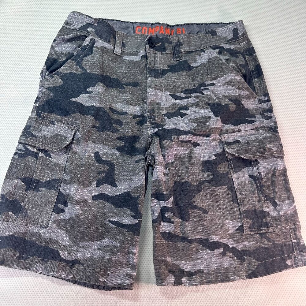 Company 81 Mens Size 34 Cargo Shorts Gray Camo Print Button Closure Cotton Blend